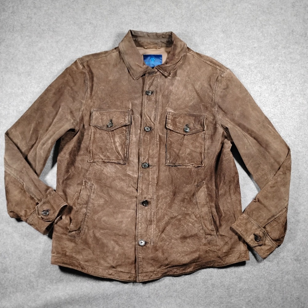 Martin + Osa Leather Jacket Men's XL Brown Suede Trucker Button Up Coat